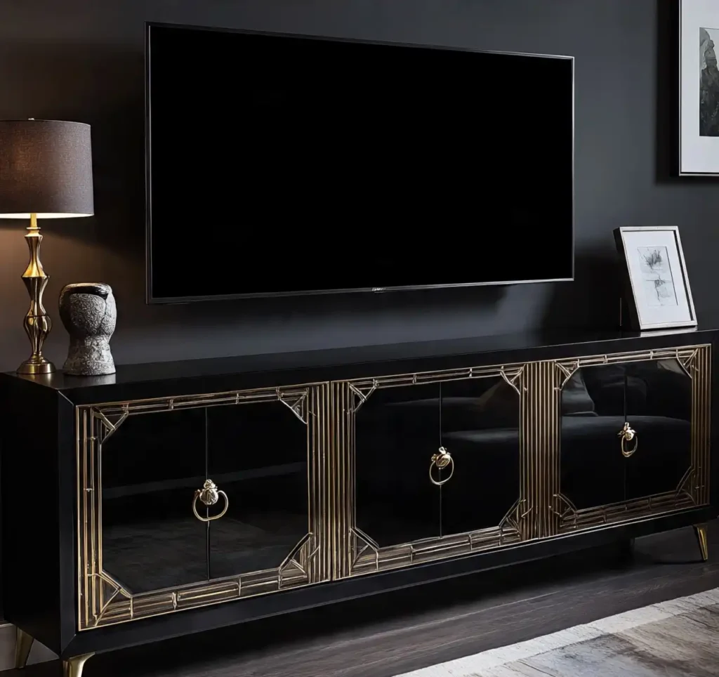Art Deco Magic: 34 Living Room Ideas to Inspire 29 Black Lacquered Cabinets or TV Units for Bold Sophistication