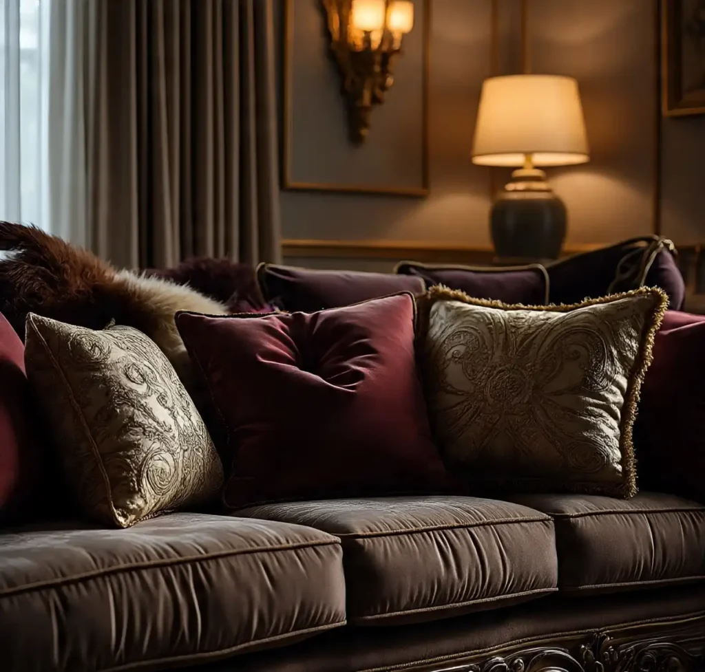 Art Deco Magic: 34 Living Room Ideas to Inspire 32 Faux Fur or Satin Throw Pillows for Rich Texture