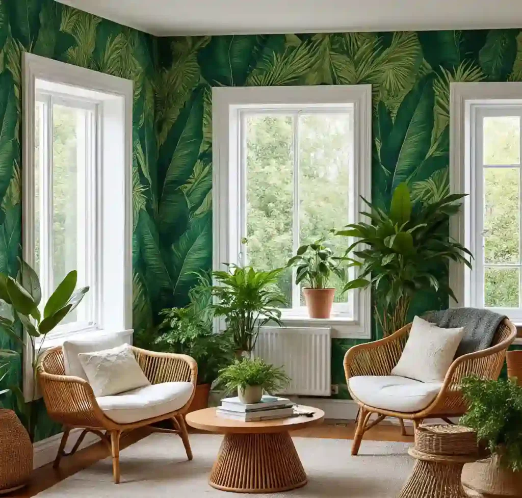 20 Living Room Wallpaper Trends to Instantly Elevate Your Space in 2025 5 Living Room Wallpaper Trends - Botanical Prints Bring Nature Indoors