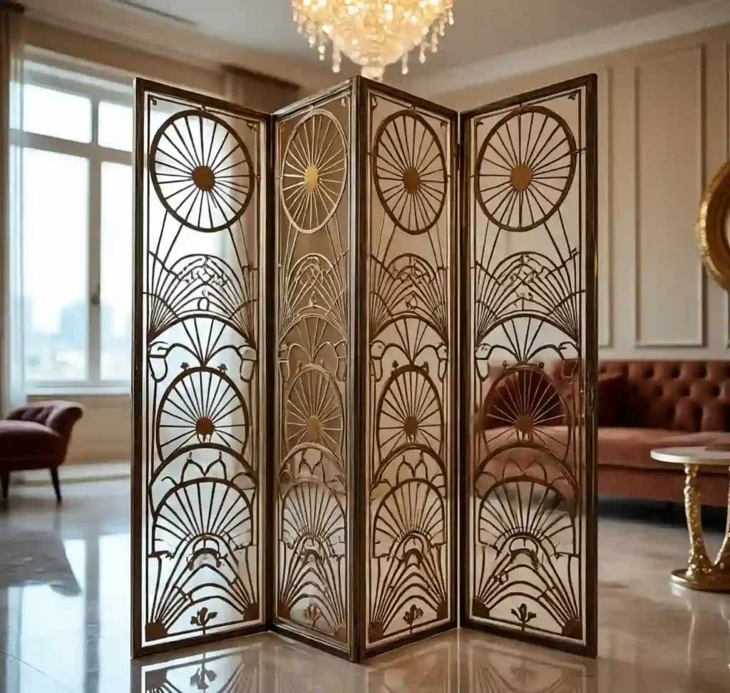 Art Deco Magic: 34 Living Room Ideas to Inspire 33 Stylized Room Dividers with Deco-Inspired Cutouts
