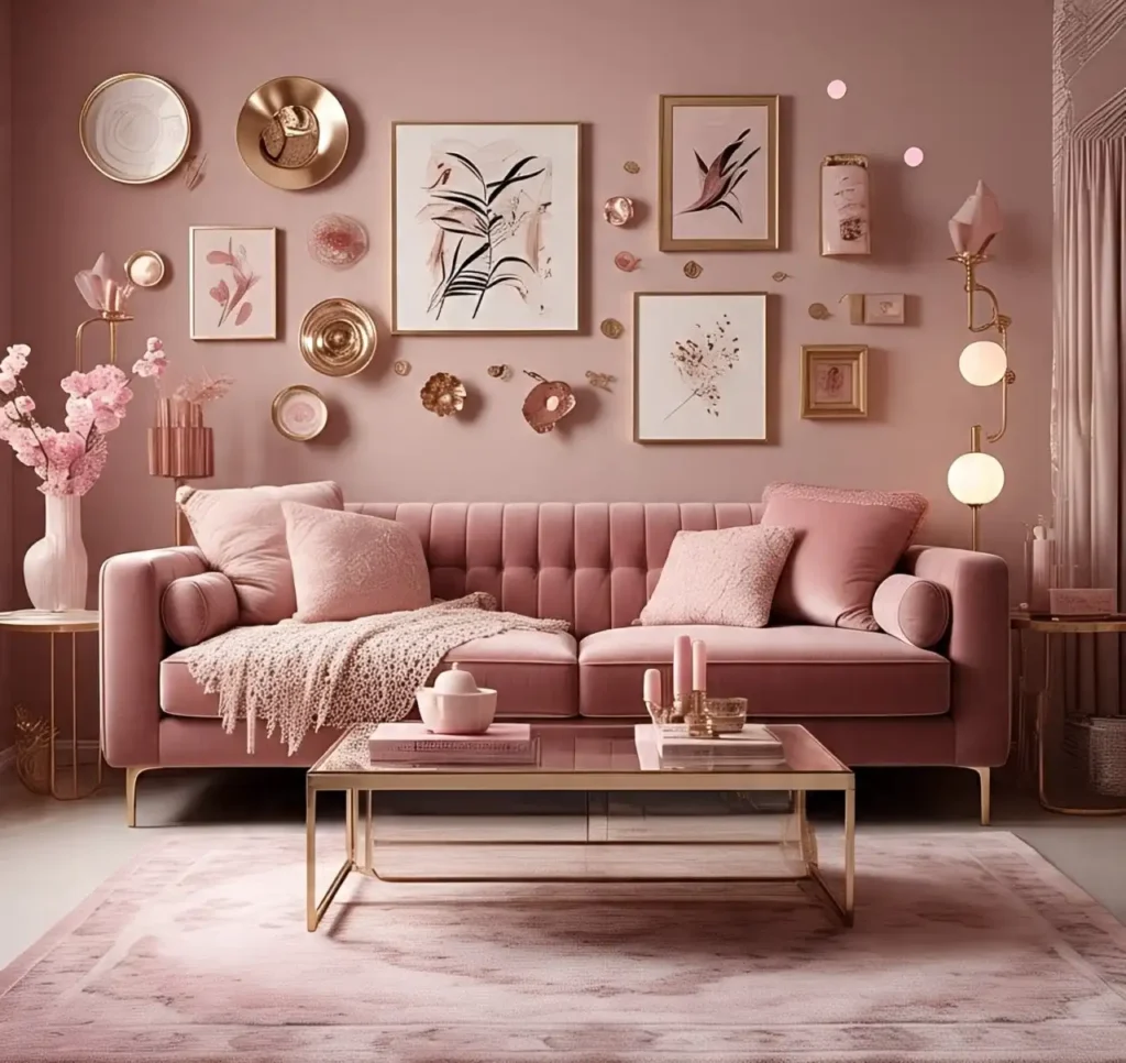 Tea Pink Maximalist Living Room Ideas: Soft Drama with Bold Personality 2 Tea Pink Maximalist Living Room Ideas