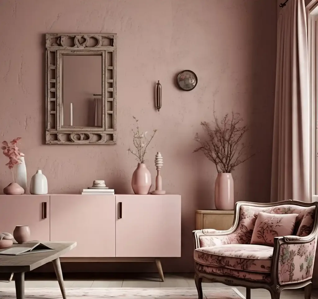 Tea Pink Maximalist Living Room Ideas: Soft Drama with Bold Personality 11 Tea Pink Maximalist Living Room Idea