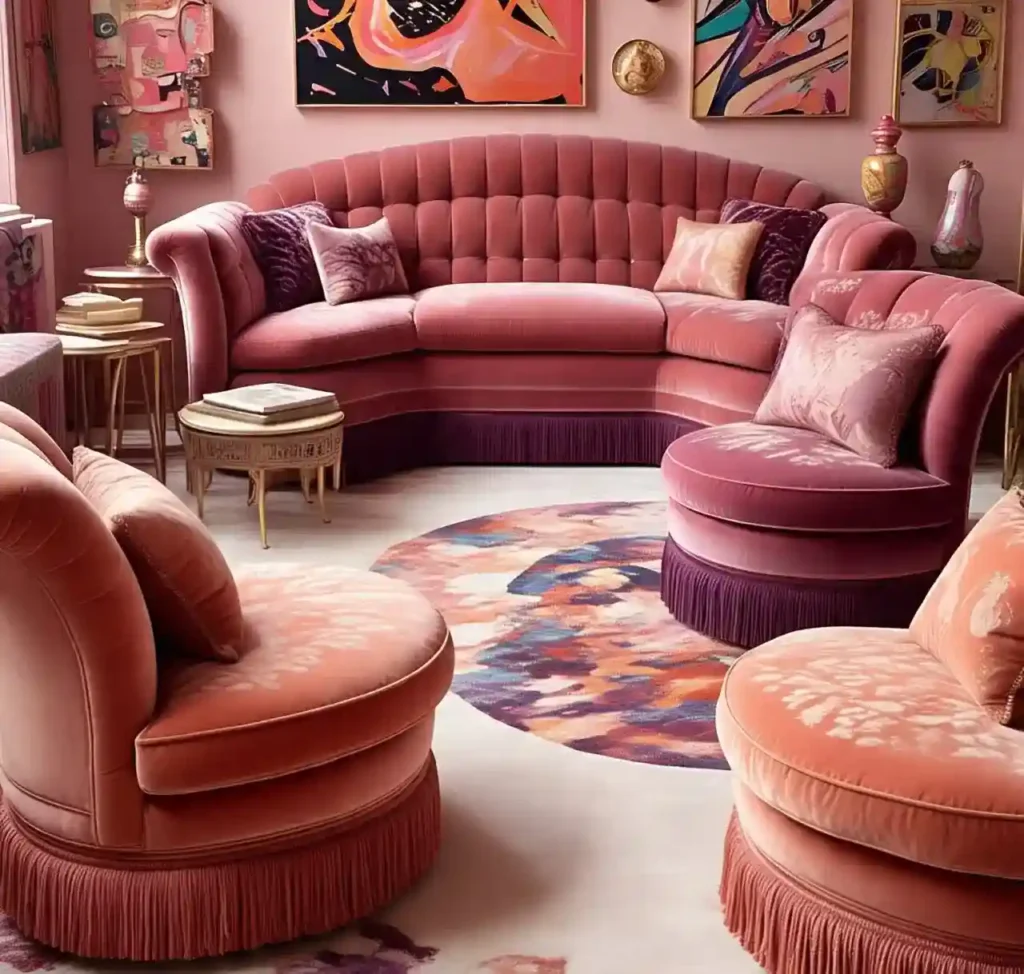 Tea Pink Maximalist Living Room Ideas: Soft Drama with Bold Personality 3 Tea Pink Maximalist Living Room Idea
