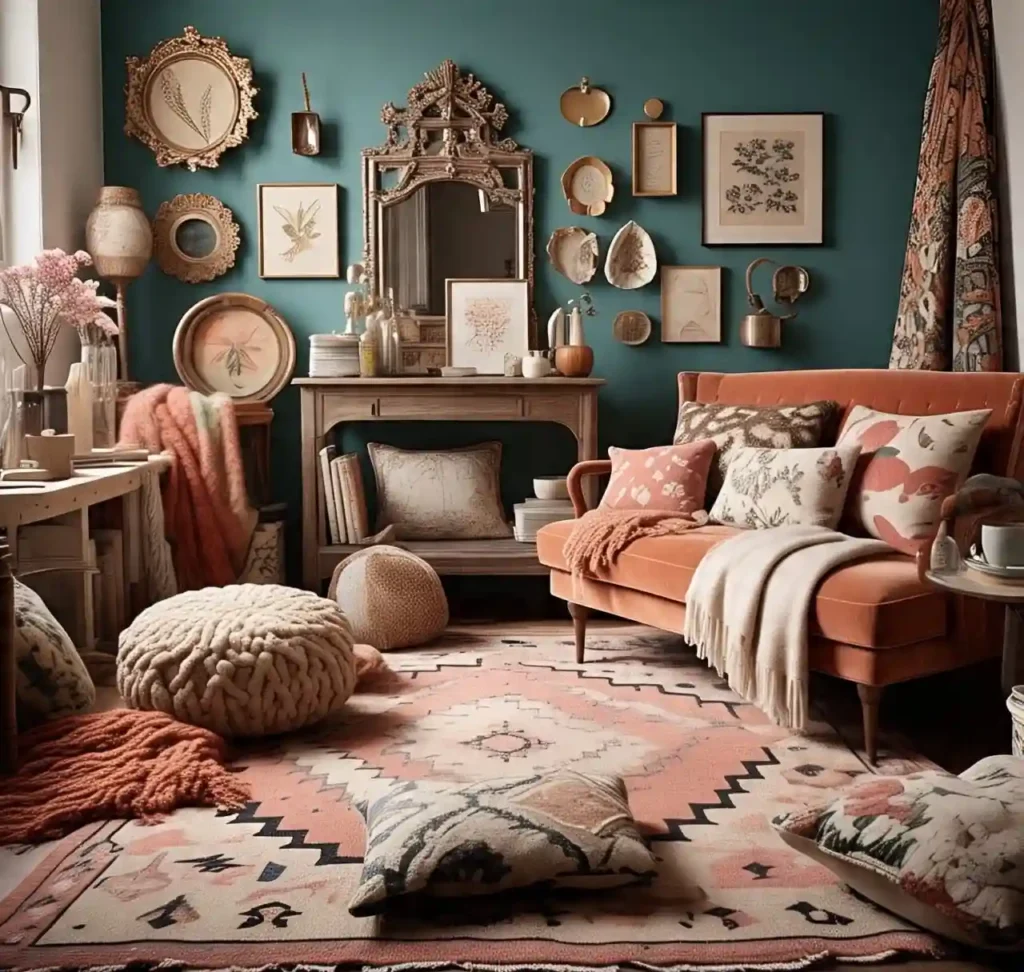 Tea Pink Maximalist Living Room Ideas: Soft Drama with Bold Personality 7 Tea Pink Maximalist Living Room Idea
