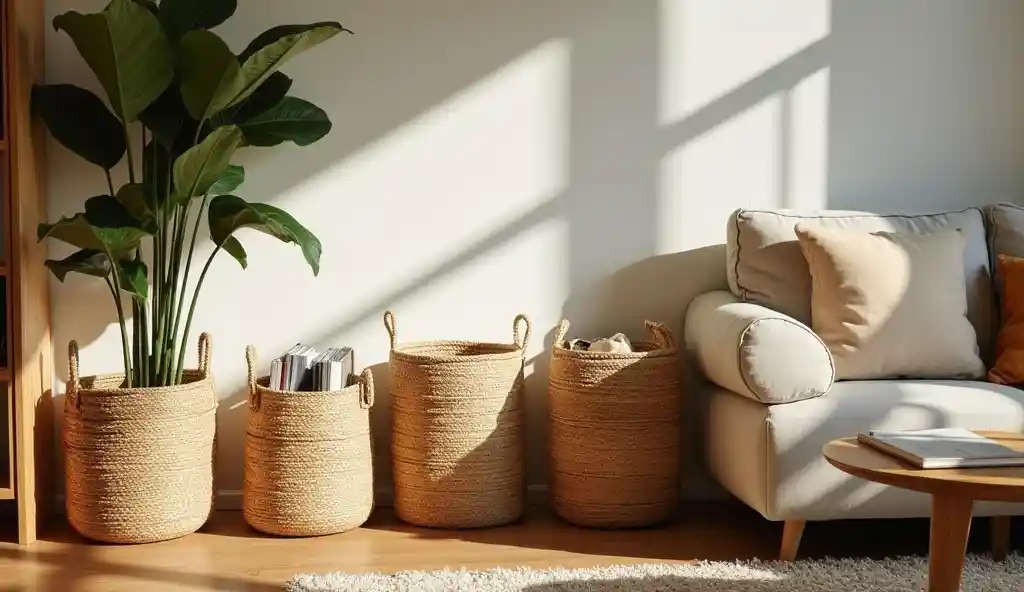 Bringing the Outdoors In: Living Room Nature Decor Ideas to Create a Beautiful Space 12 Use Woven Baskets for Stylish Storage and Organic Texture