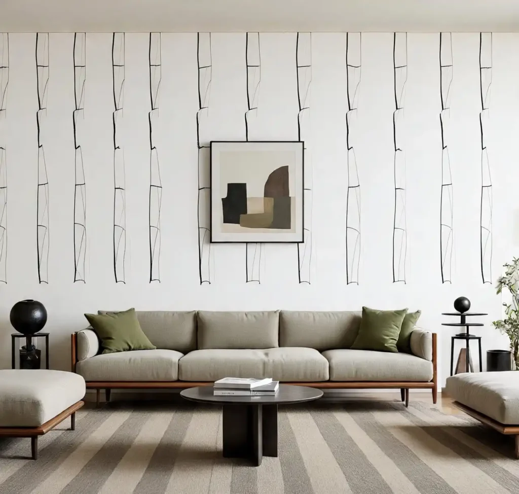 20 Living Room Wallpaper Trends to Instantly Elevate Your Space in 2025 16 Wallpaper-Minimal Line Art for Quiet, Sophisticated Impact