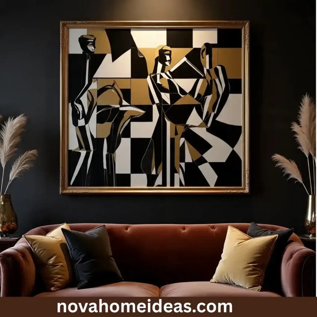 Art Deco Magic: 34 Living Room Ideas to Inspire 19 art-work-behind-sofa-idea