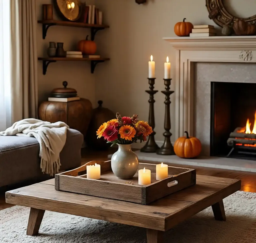Transform Your Home with These Fall Decor Must-Haves for a Cozy & Seasonal Refresh 7 fall-decor-table-Rustic Wood Accents to Bring in a Cabin-Like Feel