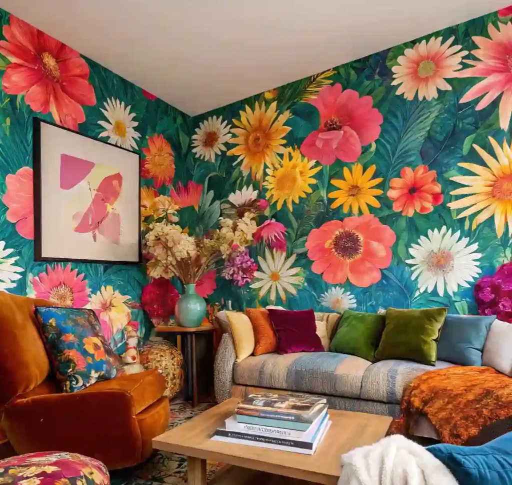 20 Living Room Wallpaper Trends to Instantly Elevate Your Space in 2025 20 wallpaper-Maximalist Prints With Bold Colors and Eclectic Energy