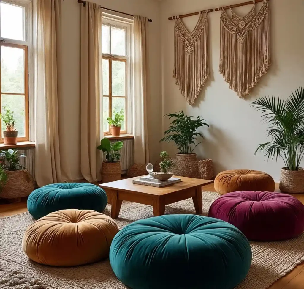 22 Boho Floor Pillow Ideas for a Comfy, Chic, and Relaxed Living Room Style 2 1-Boho Floor Pillow Ideas