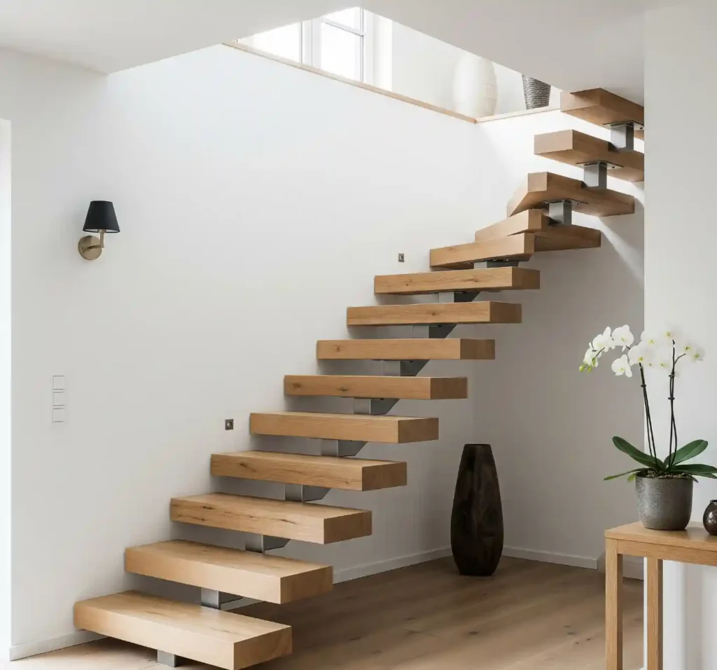 20 Stunning Wooden Floating Staircase Designs to Elevate Your Interior 2 1-Wooden Floating Staircase Designs