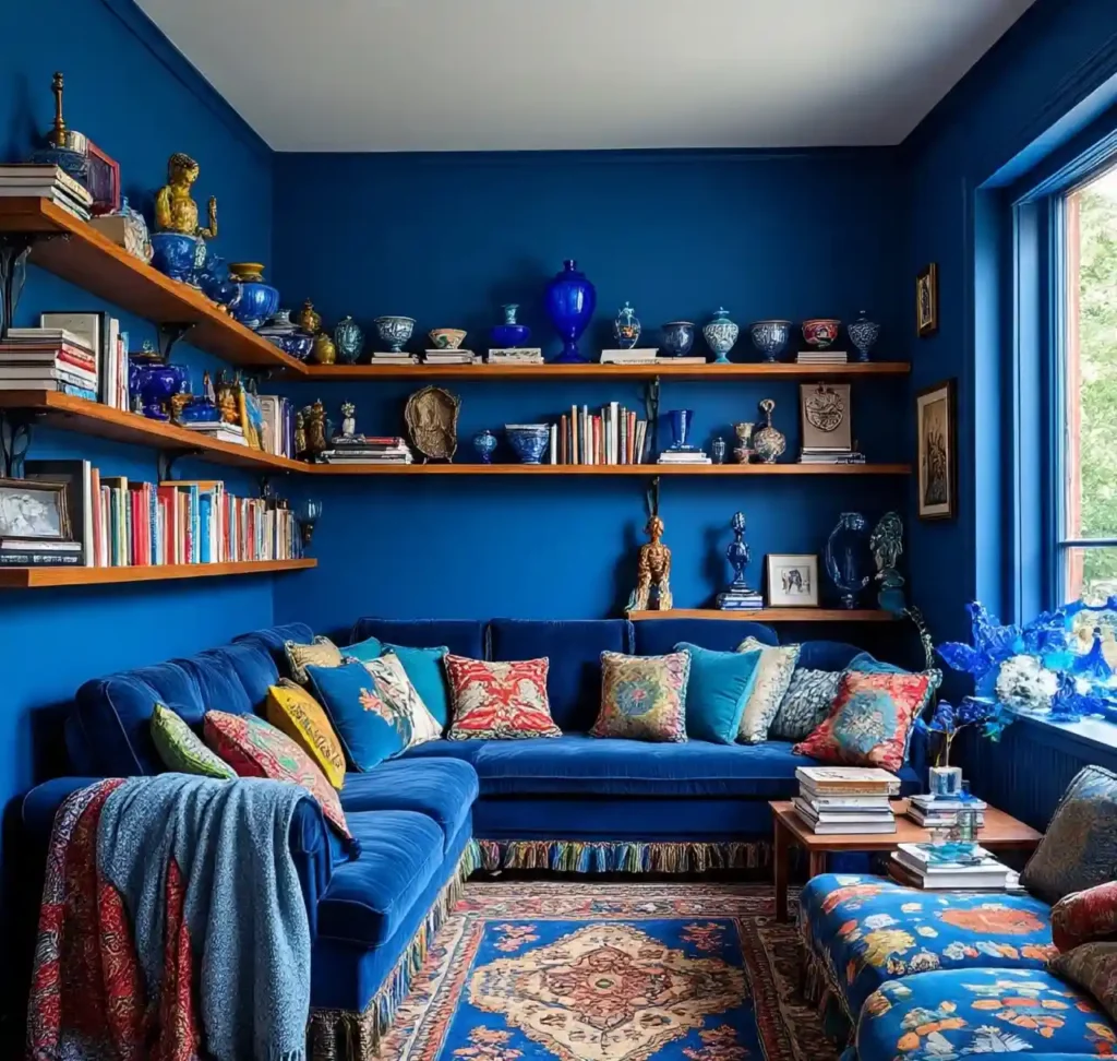 Blue Maximalist Living Room Ideas: Vibrant, Layered Spaces Full of Personality 11 10-Blue Maximalist Living Room Idea