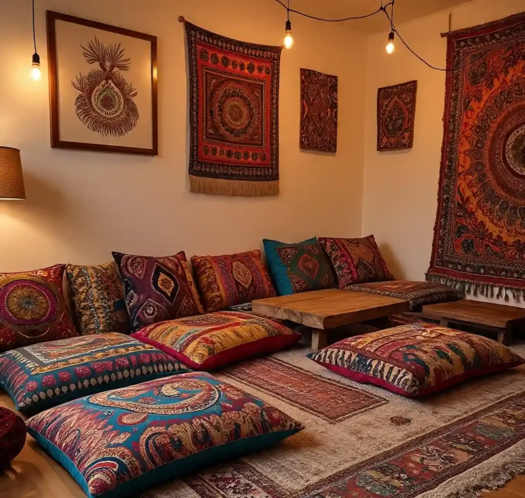 22 Boho Floor Pillow Ideas for a Comfy, Chic, and Relaxed Living Room Style 12 11-Boho Floor Pillow Idea