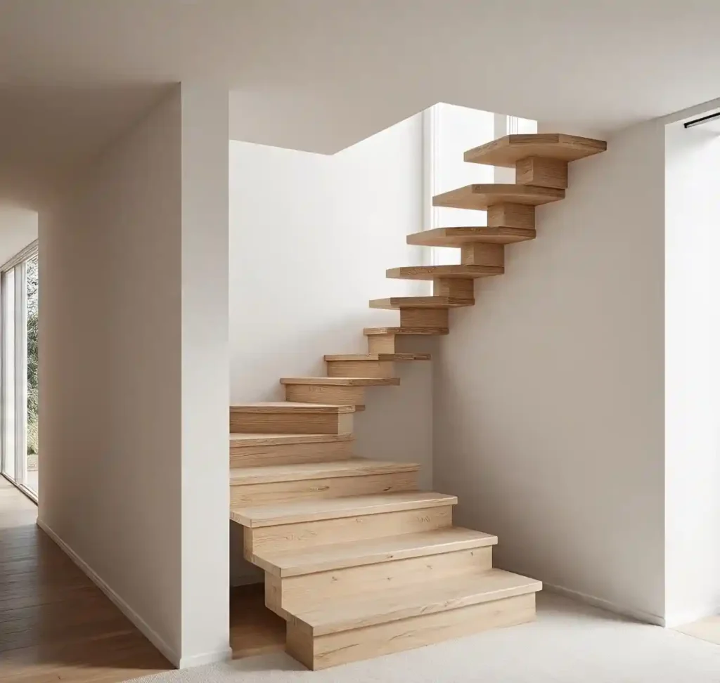 20 Stunning Wooden Floating Staircase Designs to Elevate Your Interior 13 12 Wooden Floating Staircase Design