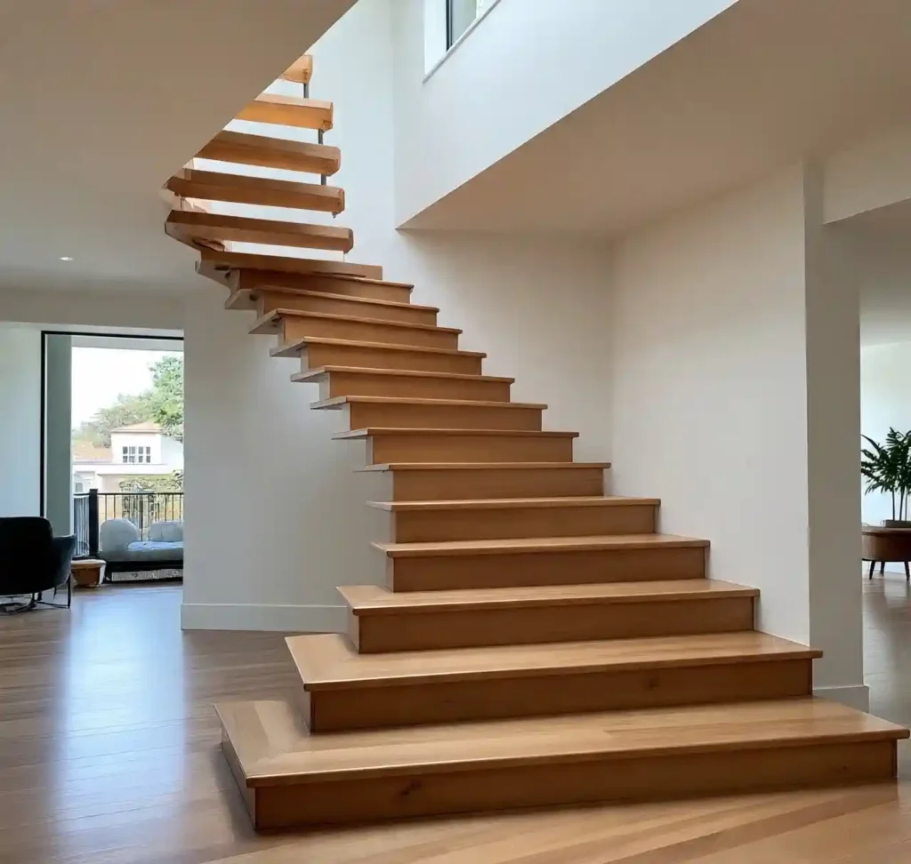 20 Stunning Wooden Floating Staircase Designs to Elevate Your Interior 15 14 Wooden Floating Staircase Design