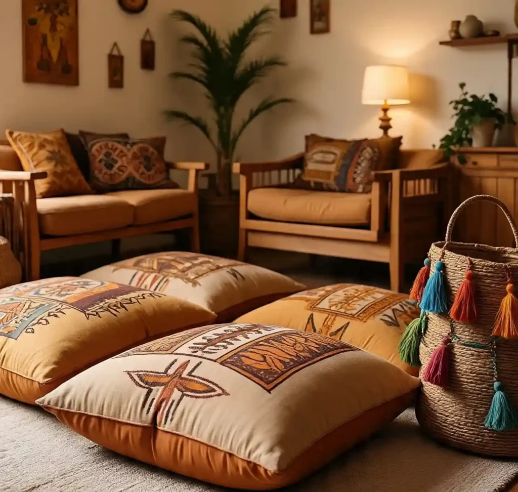 22 Boho Floor Pillow Ideas for a Comfy, Chic, and Relaxed Living Room Style 16 15-Boho Floor Pillow Idea