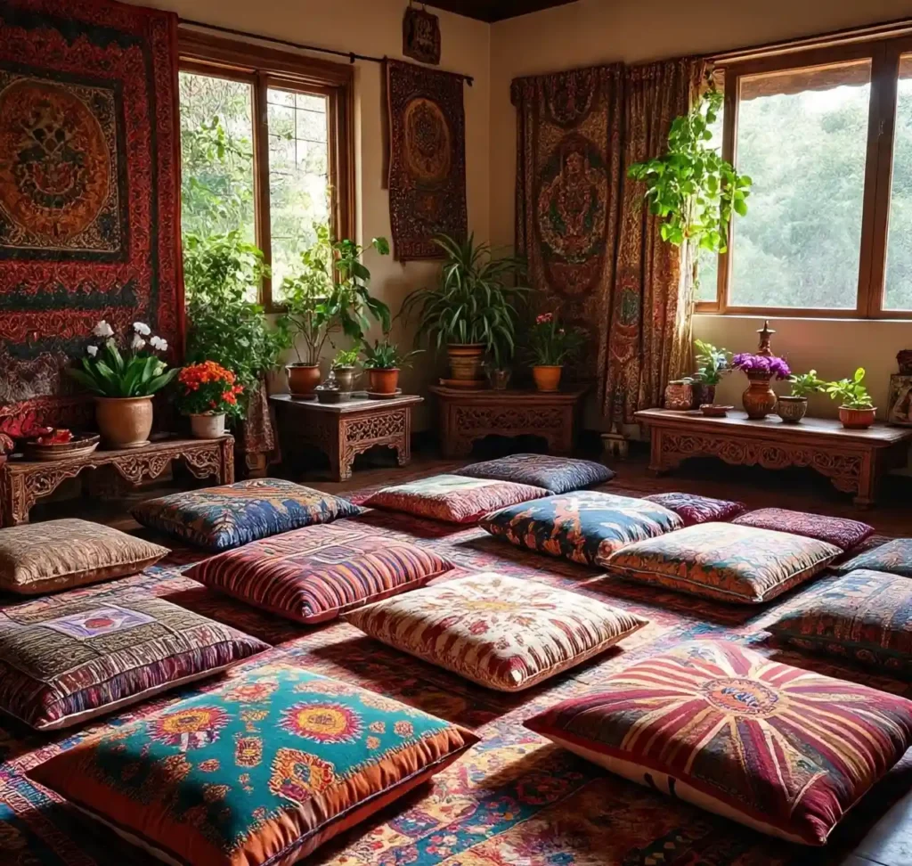 22 Boho Floor Pillow Ideas for a Comfy, Chic, and Relaxed Living Room Style 19 18-Boho Floor Pillow Idea