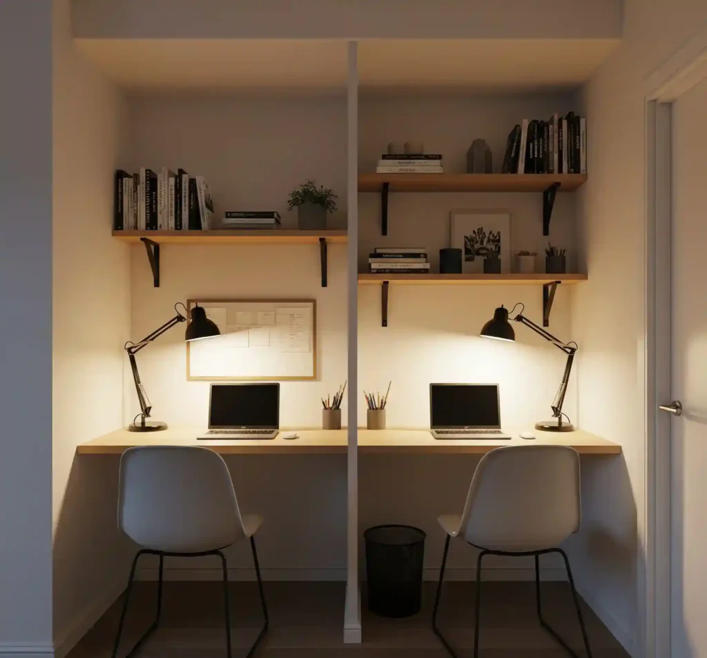20 Space-Saving Double Desk Ideas for Small Home Offices 19 18-Double Desk Ideas for Small Home Office