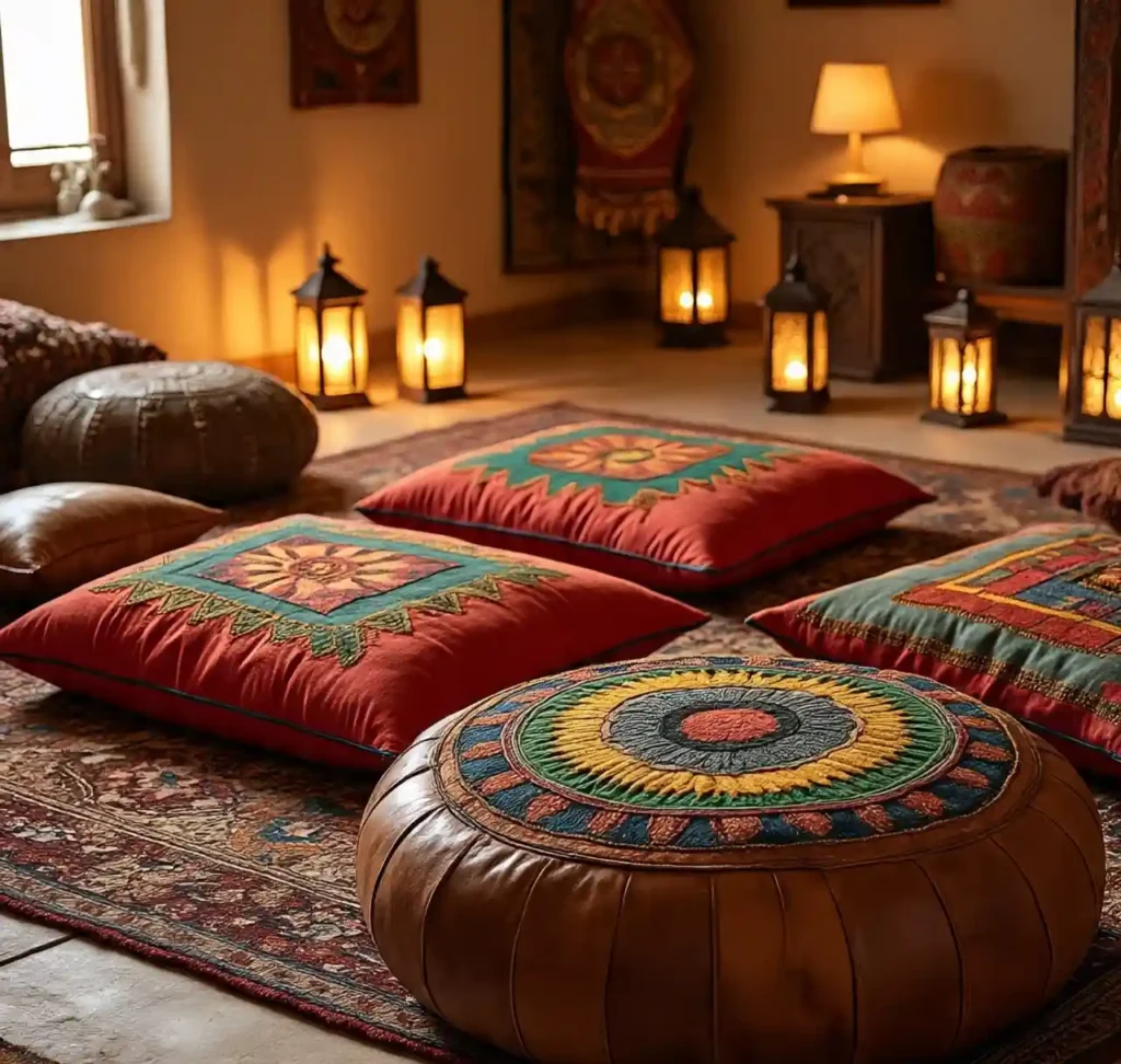 22 Boho Floor Pillow Ideas for a Comfy, Chic, and Relaxed Living Room Style 3 2-Boho Floor Pillow Ideas