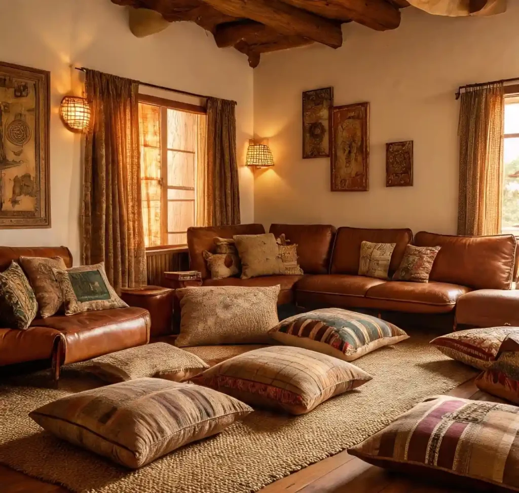 22 Boho Floor Pillow Ideas for a Comfy, Chic, and Relaxed Living Room Style 21 20-Boho Floor Pillow Idea