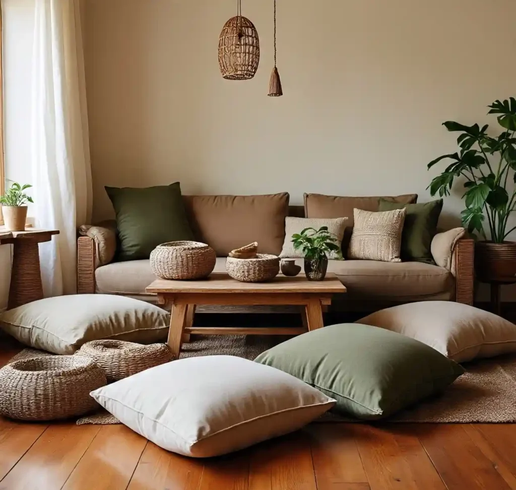 22 Boho Floor Pillow Ideas for a Comfy, Chic, and Relaxed Living Room Style 23 22-Boho Floor Pillow Idea
