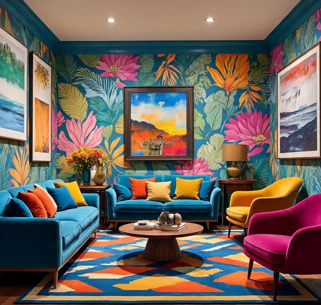 Blue Maximalist Living Room Ideas: Vibrant, Layered Spaces Full of Personality 4 3-Blue Maximalist Living Room Idea