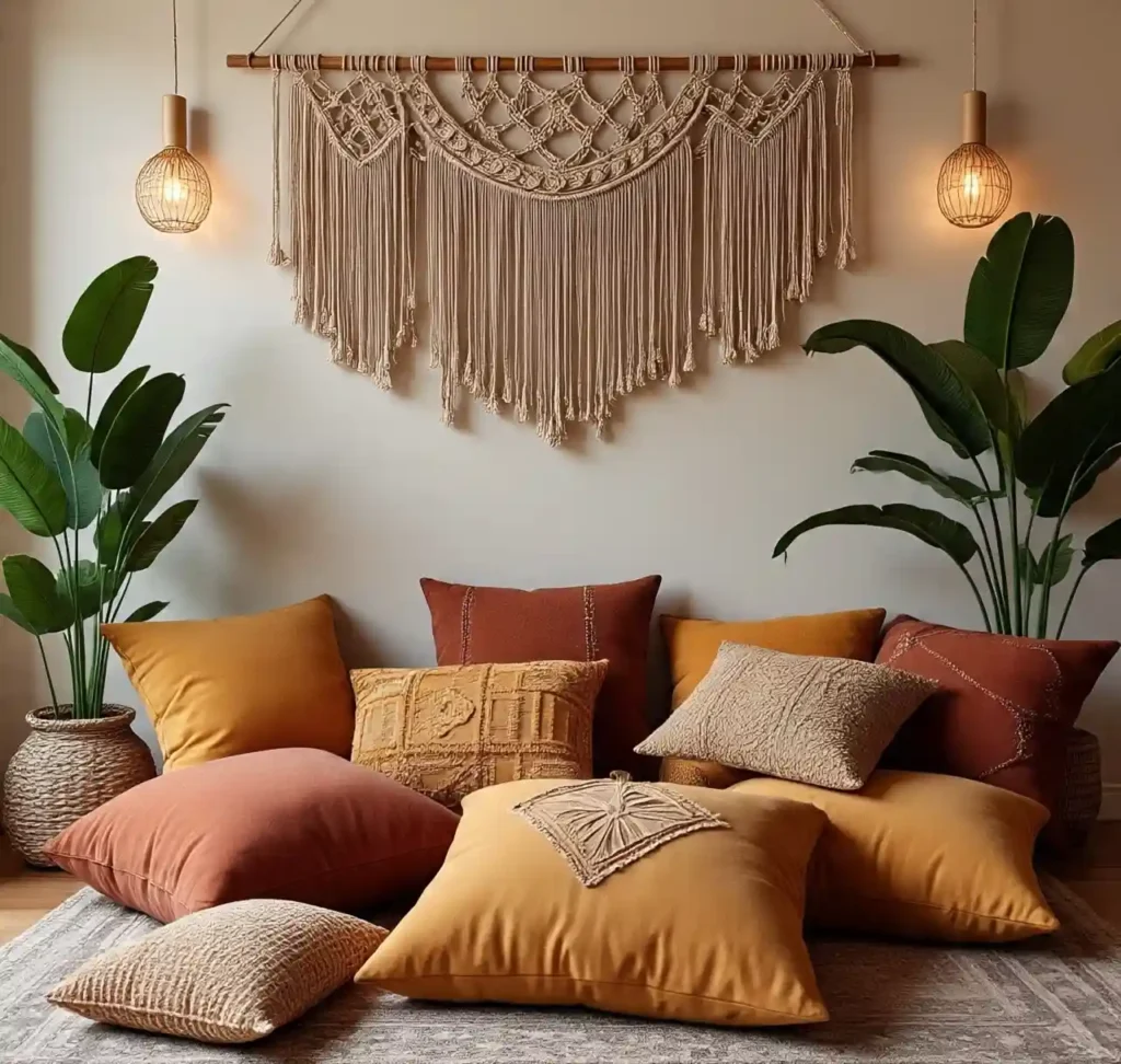 22 Boho Floor Pillow Ideas for a Comfy, Chic, and Relaxed Living Room Style 6 5 Boho Floor Pillow Idea