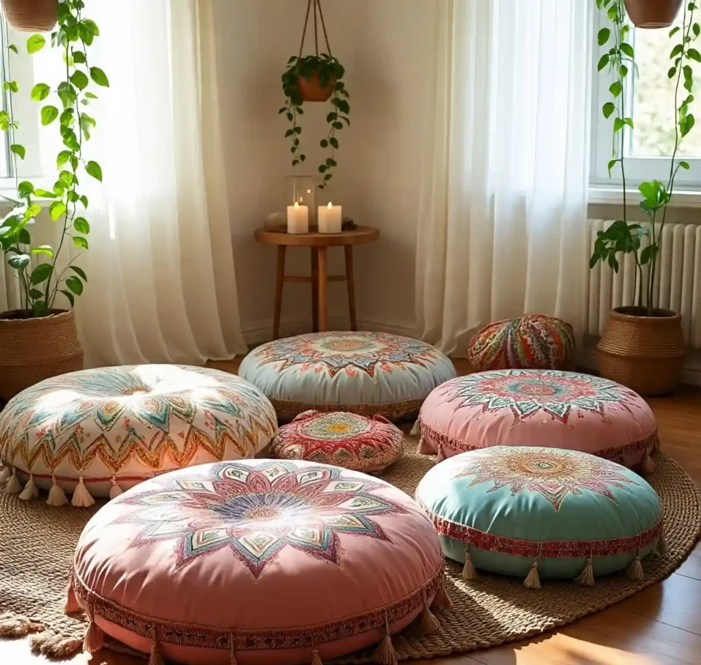 22 Boho Floor Pillow Ideas for a Comfy, Chic, and Relaxed Living Room Style 7 6-Boho Floor Pillow Idea