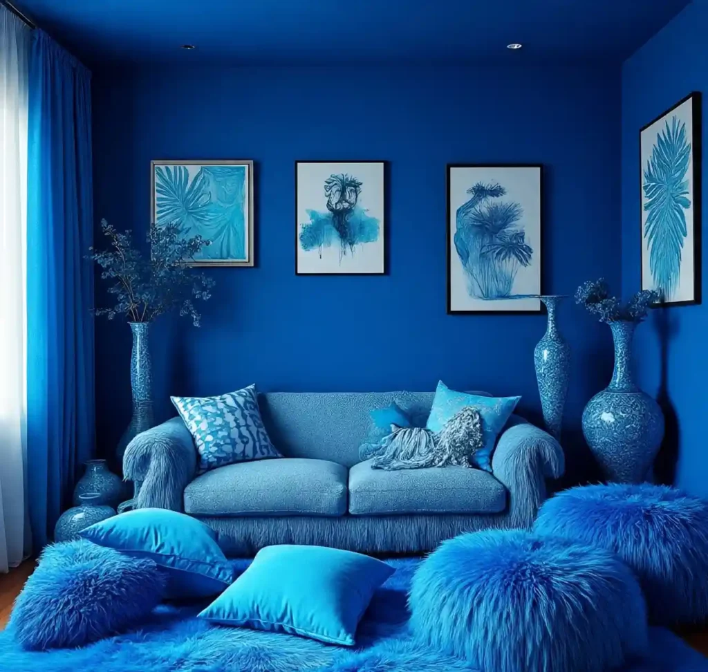 Blue Maximalist Living Room Ideas: Vibrant, Layered Spaces Full of Personality 8 7-Blue Maximalist Living Room Idea