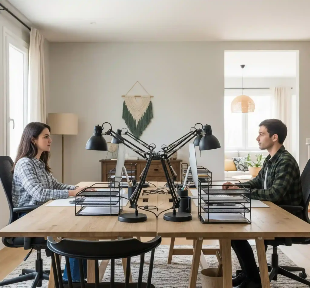 20 Space-Saving Double Desk Ideas for Small Home Offices 8 7 Double Desk Ideas for Small Home Office