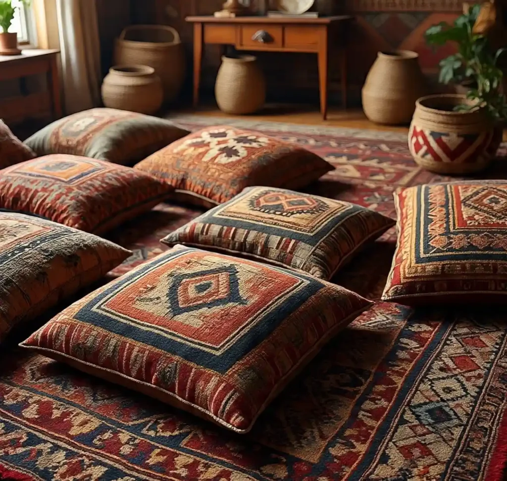 22 Boho Floor Pillow Ideas for a Comfy, Chic, and Relaxed Living Room Style 10 9-Boho Floor Pillow Idea