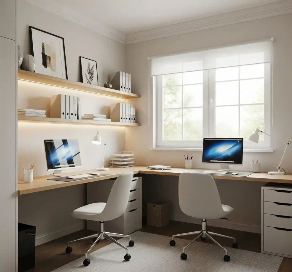 20 Space-Saving Double Desk Ideas for Small Home Offices 10 9-Double Desk Ideas for Small Home Office