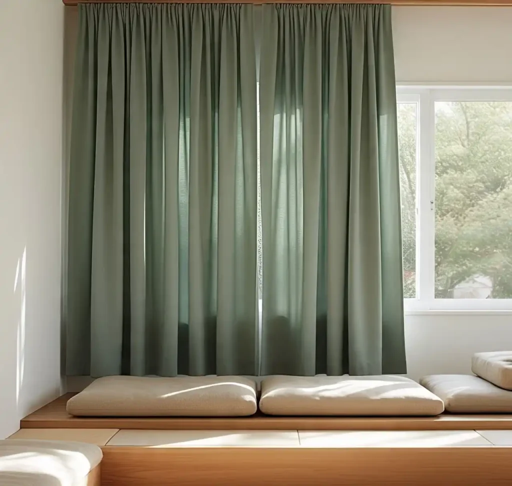 Japandi Design in Small Living Rooms: Space-Saving Tips & Tricks 11 Japandi curtain style Design 9
