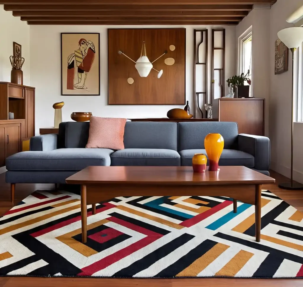 20 Mid-Century Modern Living Room Ideas to Achieve Retro-Inspired Sophistication 11 geometric-area-Mid-Century-Modern Living Room Idea