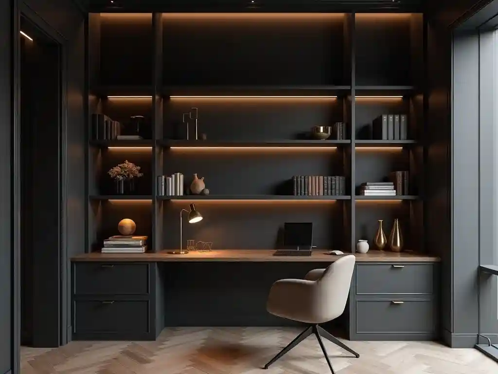 28 Dark Office Decor Ideas for a Minimalist, Functional & Stylish Workspace 2 1-Dark Office Decor Ideas-