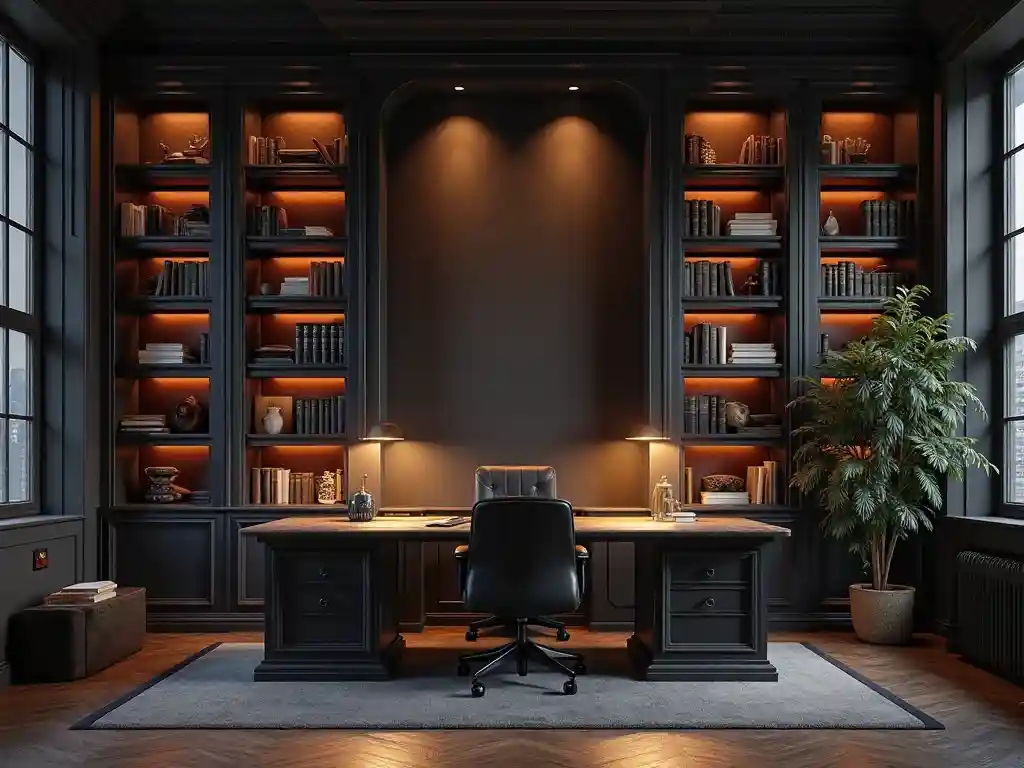 28 Dark Office Decor Ideas for a Minimalist, Functional & Stylish Workspace 14 12-Dark Office Decor Idea