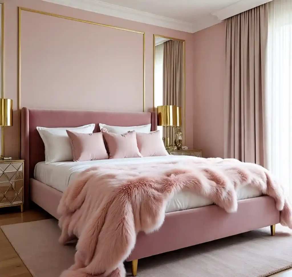 30 Gorgeous Home Design Ideas to Upgrade Every Room With Style 14 12-home design idea-Glam Pink and Gold Bedroom