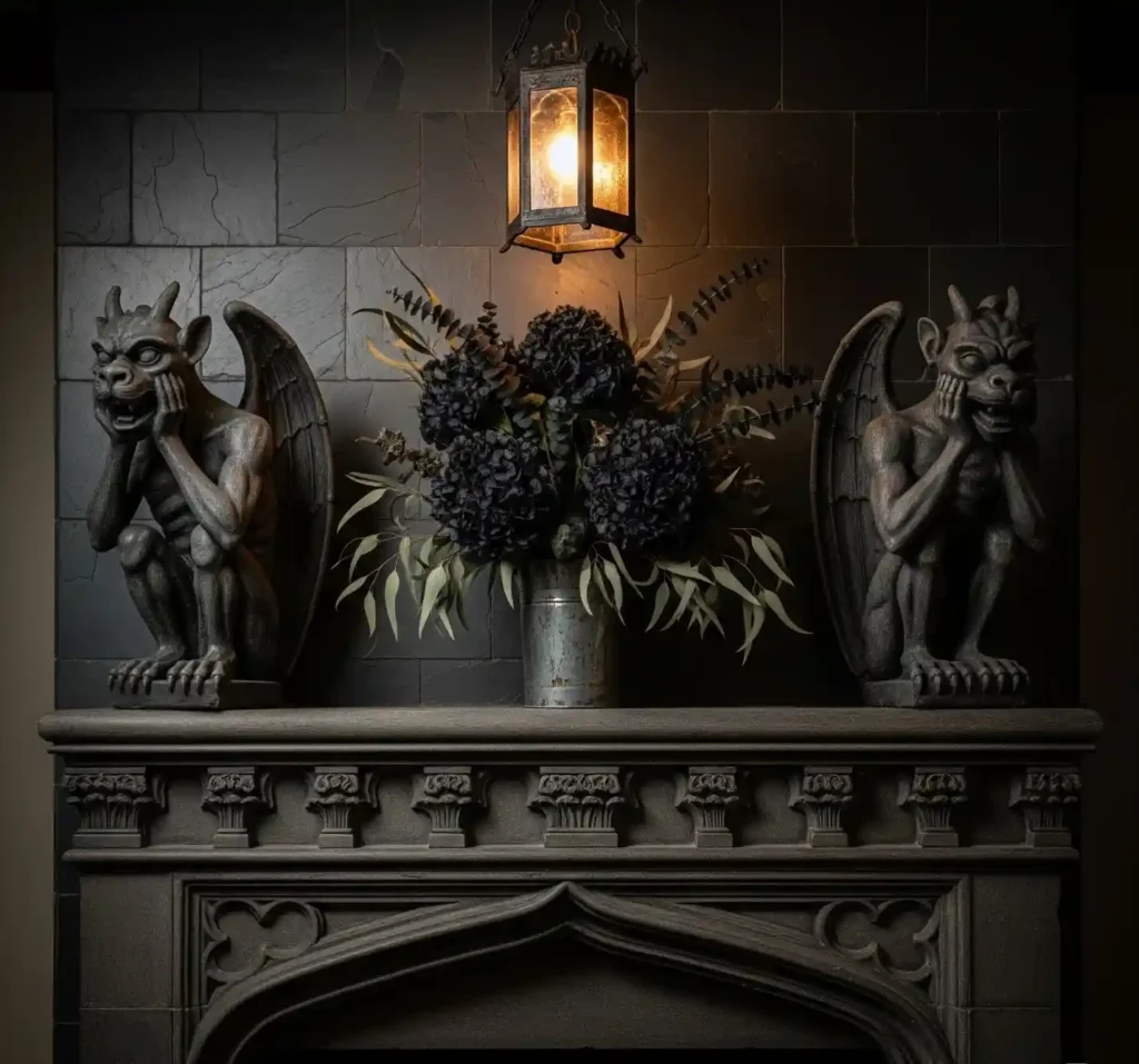25 Spellbinding Moody Gothic Mantel Decor Ideas to Embrace Dark Elegance 15 14-Moody Gothic Mantel Decor Idea