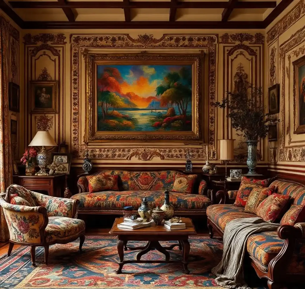 30 Gorgeous Home Design Ideas to Upgrade Every Room With Style 21 18-home design idea-Vibrant Maximalist Living Room