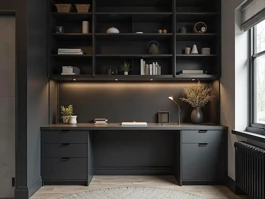 28 Dark Office Decor Ideas for a Minimalist, Functional & Stylish Workspace 22 19-Dark Office Decor Idea