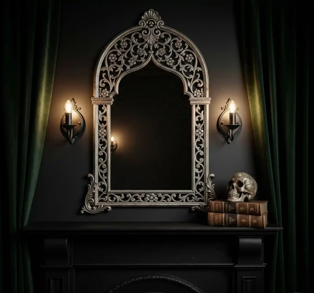 25 Spellbinding Moody Gothic Mantel Decor Ideas to Embrace Dark Elegance 3 2-Moody Gothic Mantel Decor Idea