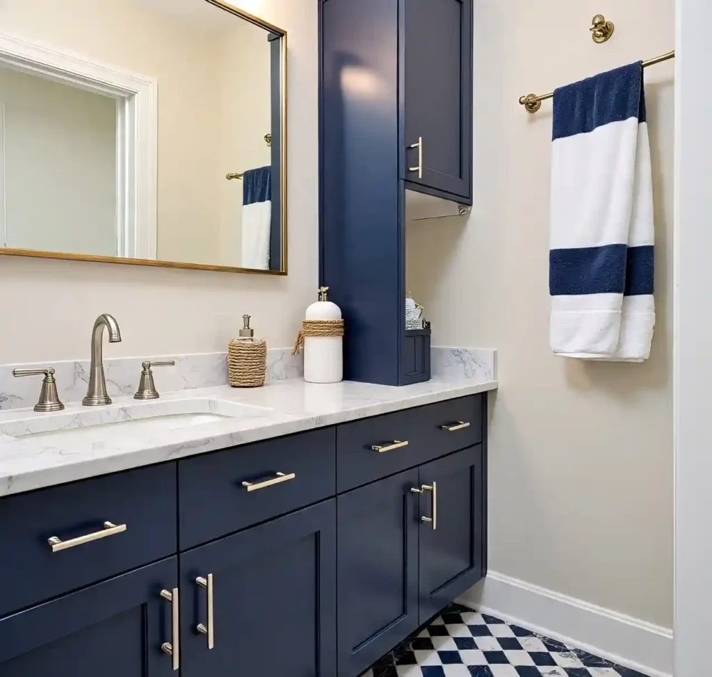 30 Gorgeous Home Design Ideas to Upgrade Every Room With Style 30 27-home design idea-Classic Navy and White Bathroom
