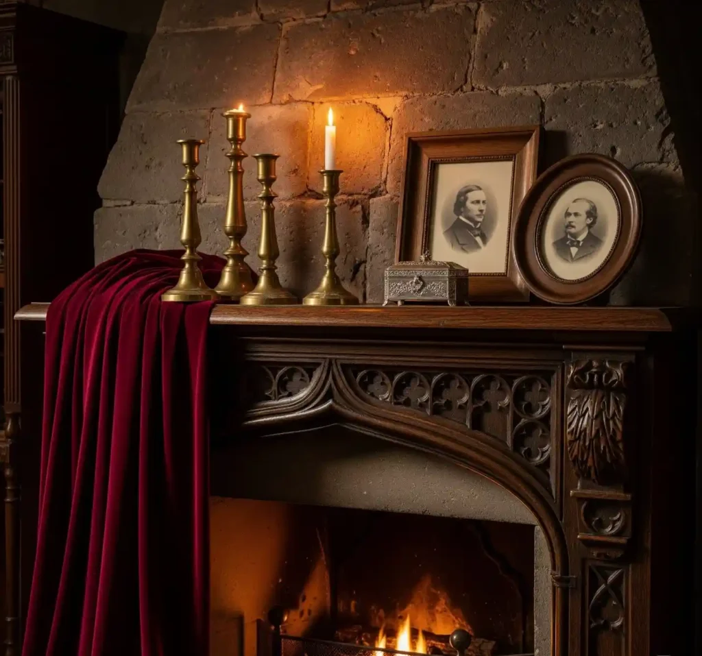 25 Spellbinding Moody Gothic Mantel Decor Ideas to Embrace Dark Elegance 4 3-Moody Gothic Mantel Decor Idea