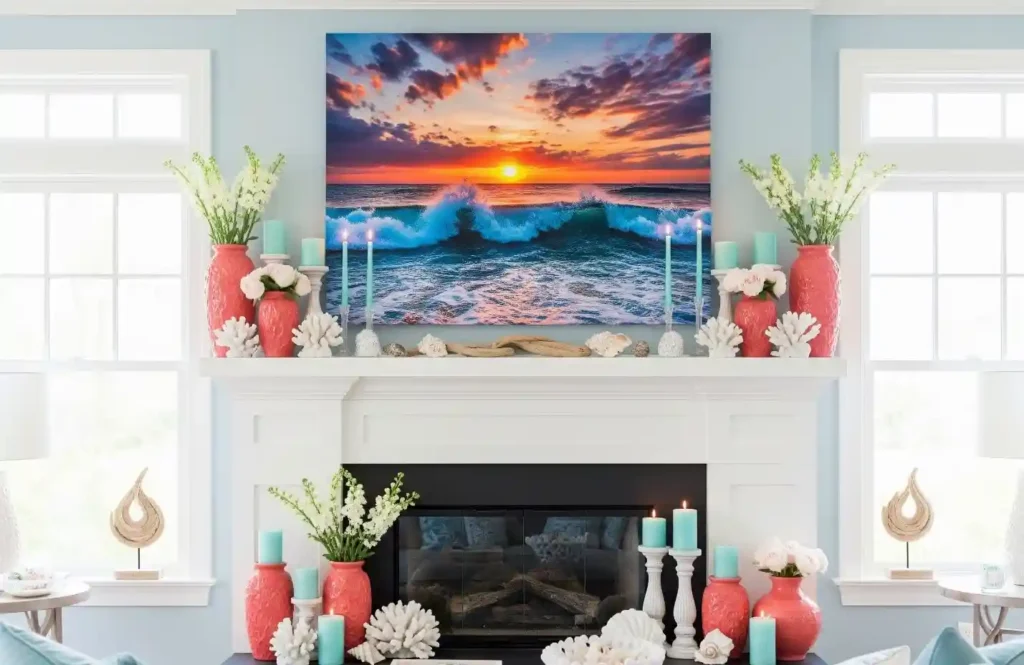 25 Bright & Bold Summer Mantel Decorating Ideas to Energize Your Space 4 3-Summer Mantel Decorating Ideas