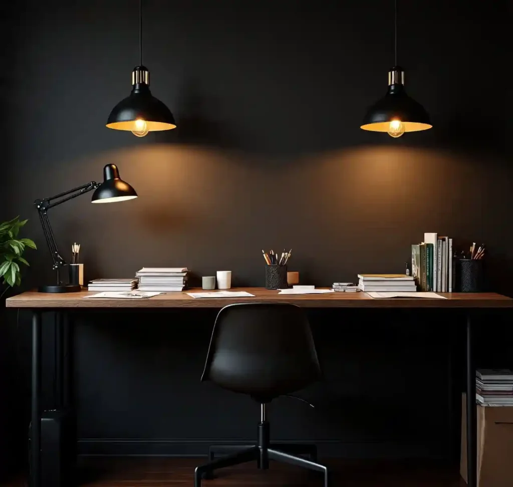 28 Dark Office Decor Ideas for a Minimalist, Functional & Stylish Workspace 5 4-Dark Office Decor Idea