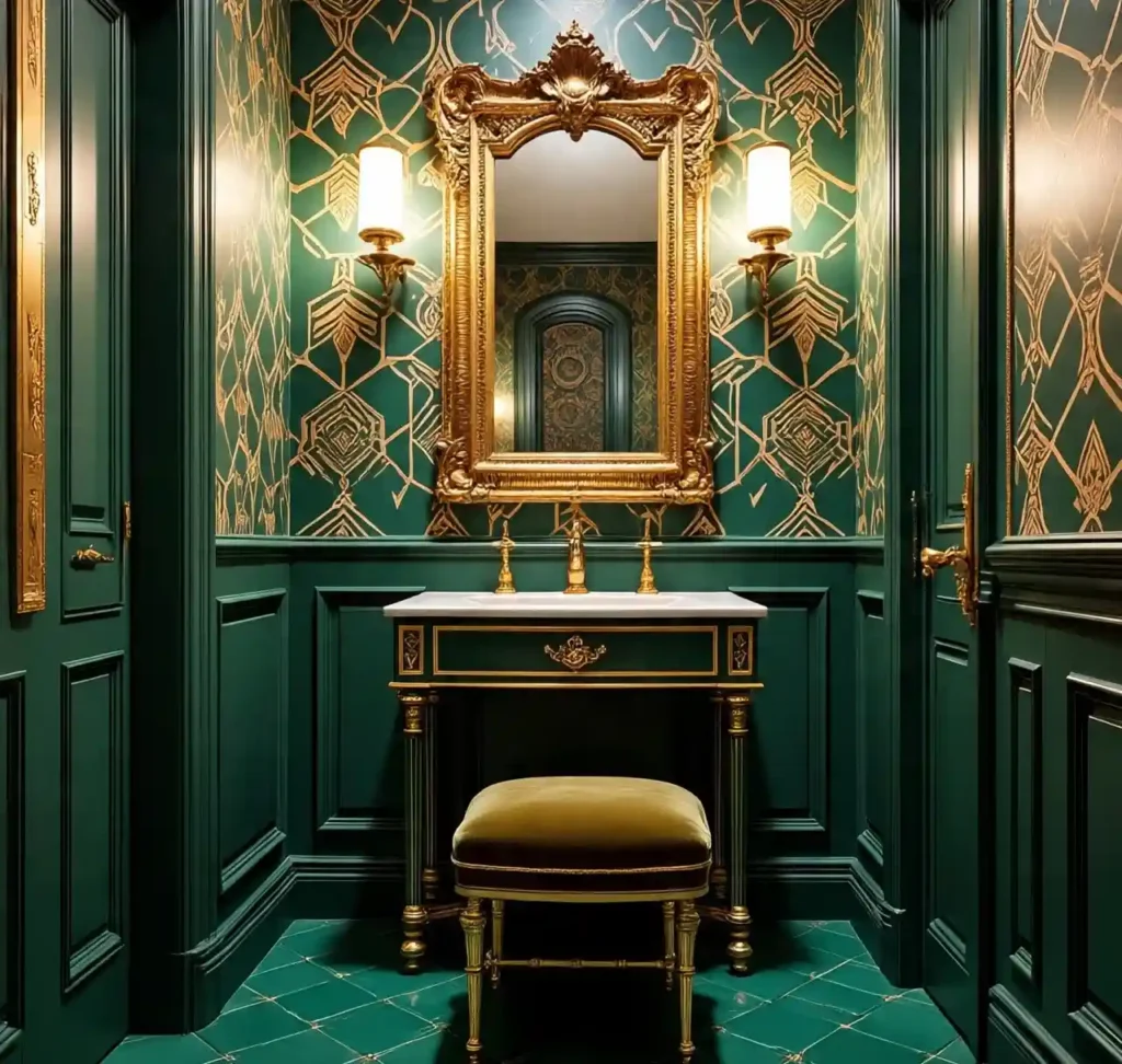 30 Gorgeous Home Design Ideas to Upgrade Every Room With Style 11 9-home design idea-Art Deco Glamour in the Powder Room
